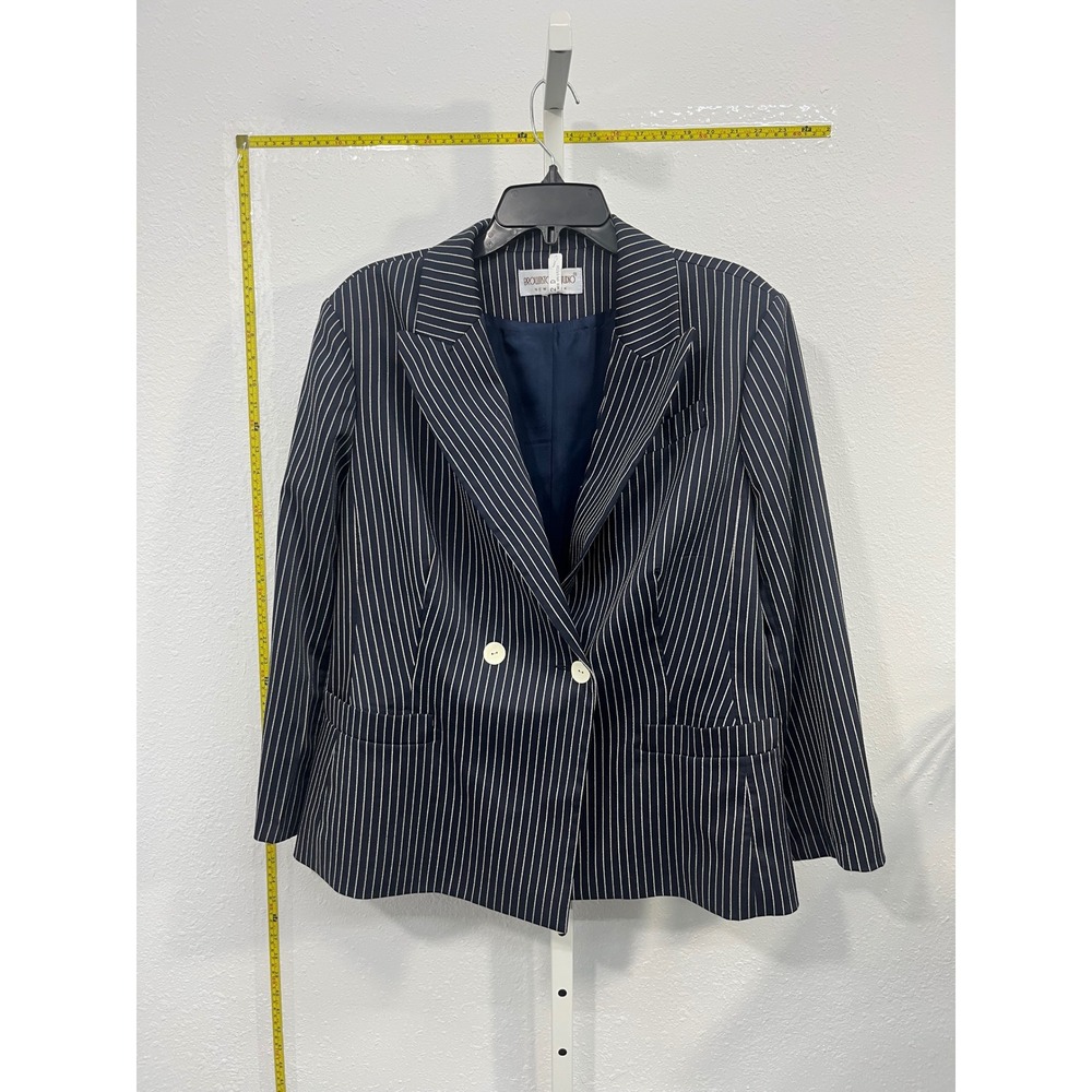 Brownstone Studio NY Navy Pinstripe Double Breasted Blazer Jacket B6101 Size 14